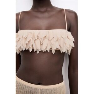 NWT Zara S Feather Leaf Bandeau Bralette Nude 130903